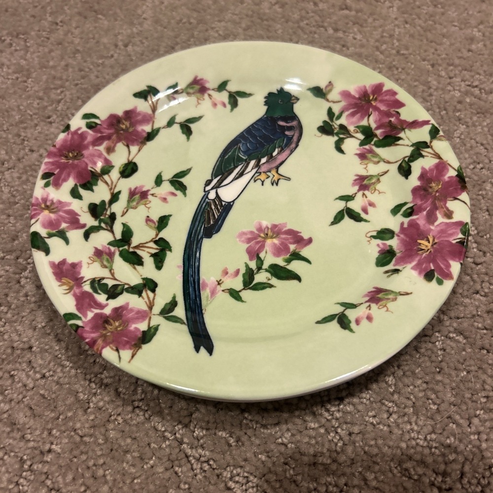 Anthropologie Plumology Dessert Plate Set Of 2 Tropical Bird Lee Page Hanson NWT